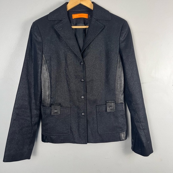 Cynthia Cynthia Steffe Leather Shimmer black Blazer Jacket Size large - Picture 2 of 8